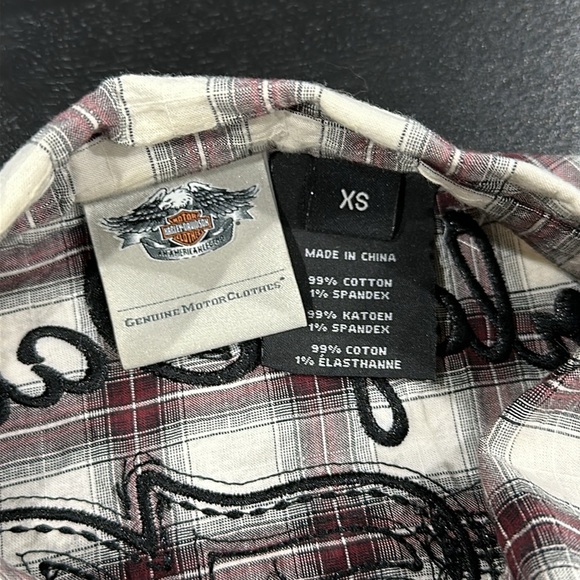 Harley-Davidson Embellished Wing with Raw Edge Applique Plaid Long Sleeve Shirt - Picture 9 of 12